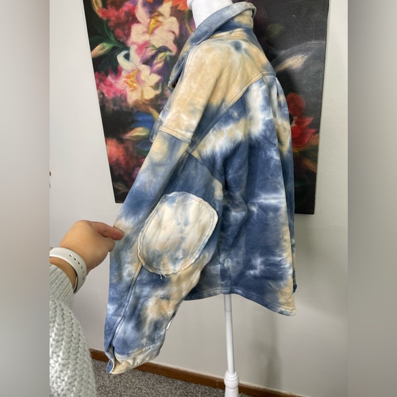 EASEL Womens Tie Dye Baggy Oversized Shacket Sweatshirt Elbow Patches M - Picture 4 of 11